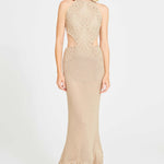 Beige Crochet Halter Neck Midi Dress with Cutout Lace Details