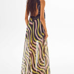 Amazonica Chiffon Wavy Striped Maxi Dress with Black Sequin Details