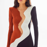 African Color Blocked Maxi Dress with Transparent Decolette Detail