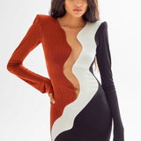 African Color Blocked Maxi Dress with Transparent Decolette Detail