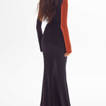African Color Blocked Maxi Dress with Transparent Decolette Detail