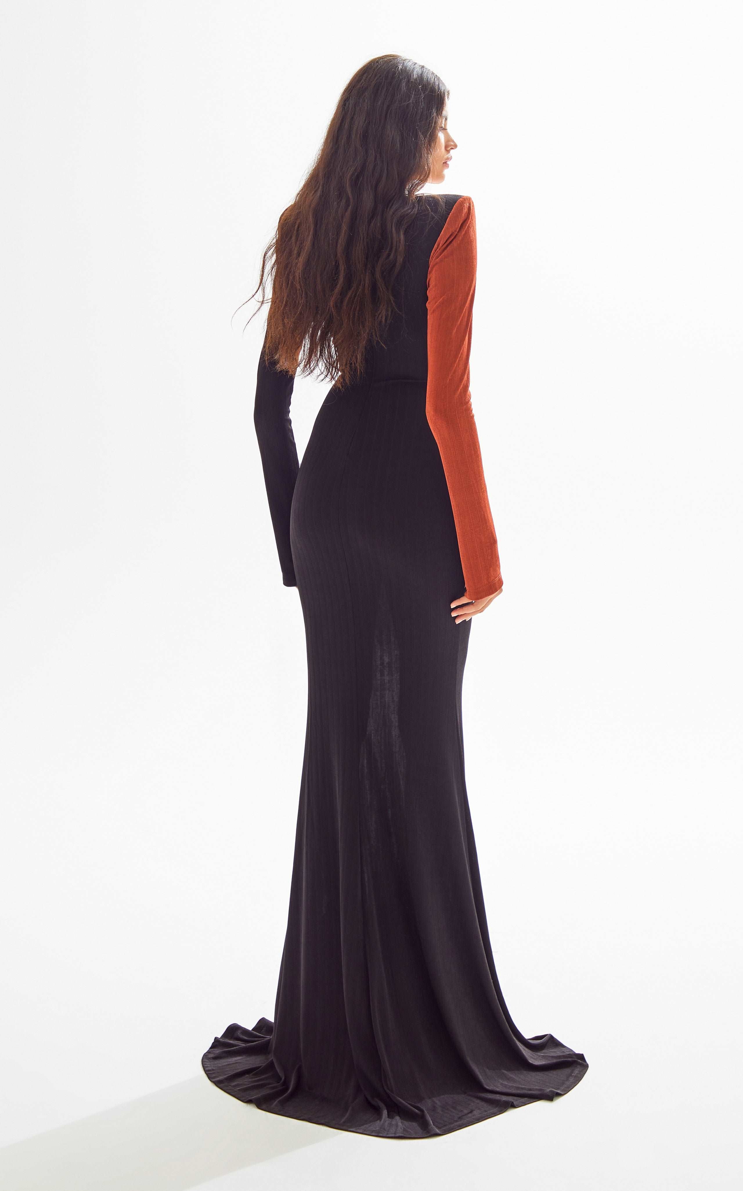 African Color Blocked Maxi Dress with Transparent Decolette Detail