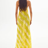 One Shoulder Lemon Maxi Dress with Patterned Sequin Details