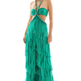 Crushed Chifffon Lazer Cut Maxi Dress with Cutout Details