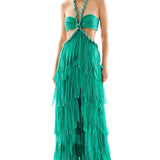 Crushed Chifffon Lazer Cut Maxi Dress with Cutout Details