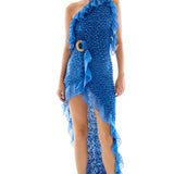 One Shoulder Crochet Chiffon Ruffle Maxi Dress