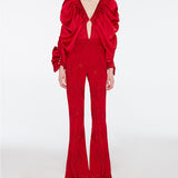 Beaded Satin Bodysuit Blouse