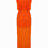 Round Neck Ruffled Maxi Dress With High Slit