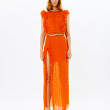 Round Neck Ruffled Maxi Dress With High Slit