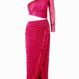 Shouldered Cut Out Midi Dress With High Slit