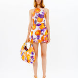 Strass Embellished Halter Neck Floral Mini Dress