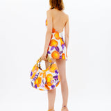 Strass Embellished Halter Neck Floral Mini Dress