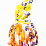 Patterned One Shouldered Cutout Mini Dress