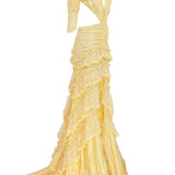 Ruffled Yellow Maxi Dress with Puffy Shoulders