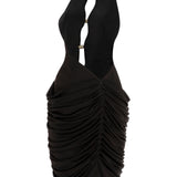 Draped Mini Dress with Gold Ivory Accessory and Black Sequin Details