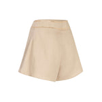 Beige Linen Shorts With Pleat And Gold Chain Details With Chain