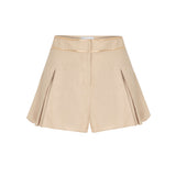 Beige Linen Shorts With Pleat And Gold Chain Details Without Chain