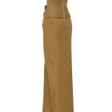 Heart Shaped Strapless Maxi Dress with High Slit and Gold Accessory Details