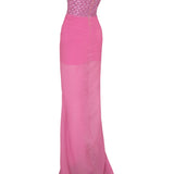 Pink Strapless Maxi Dress With Embroidery And Flower Details