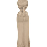 Beige Crochet Halter Neck Midi Dress with Cutout Lace Details