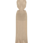 Beige Crochet Halter Neck Midi Dress with Cutout Lace Details