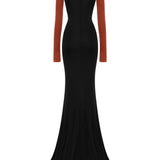African Color Blocked Maxi Dress with Transparent Decolette Detail