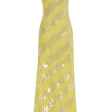 One Shoulder Lemon Maxi Dress with Patterned Sequin Details