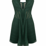 Strapless Baloon Mini Dress With Deep V Cut And See-Through Waist Details