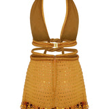 Halter Neck Hand Embroidered Sequined Chiffon Mini Dress