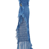 One Shoulder Crochet Chiffon Ruffle Maxi Dress