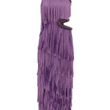 One Shoulder Lazer Cut Fringe Maxi Dress with Cutout Detail