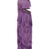 One Shoulder Lazer Cut Fringe Maxi Dress with Cutout Detail