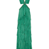 Crushed Chifffon Lazer Cut Maxi Dress with Cutout Details