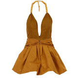 V-Neck Faille Mini Dress with Gold Chain