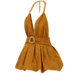 V-Neck Faille Mini Dress with Gold Chain