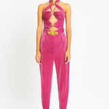 Halter Neck Jumpsuit with Cutout and Belt Details