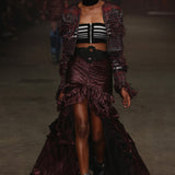 Black Strapless Bustier Top With Silver Striped Detail