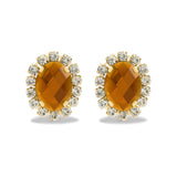 Gold Metal Earrings with Amber Stones and Crystal Halo