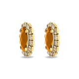 Gold Metal Earrings with Amber Stones and Crystal Halo