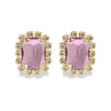 Gold Metal Earrings with Pink Stones and Crystal Halo