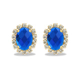 Gold Metal Earrings with Sapphire Stones and Crystal Halo
