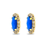 Gold Metal Earrings with Sapphire Stones and Crystal Halo