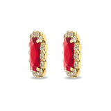 Gold Metal Earrings with Red Stones and Crystal Halo