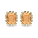 Gold Metal Earrings with Peach Stones and Crystal Halo
