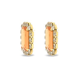 Gold Metal Earrings with Peach Stones and Crystal Halo