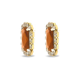 Gold Metal Earrings with Amber Stones and Crystal Halo