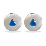 Silver Metal Round Earrings with Sapphire Drop Stones
