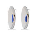 Silver Metal Round Earrings with Sapphire Drop Stones