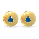 Gold Metal Round Earrings with Sapphire Drop Stones