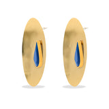 Gold Metal Round Earrings with Sapphire Drop Stones